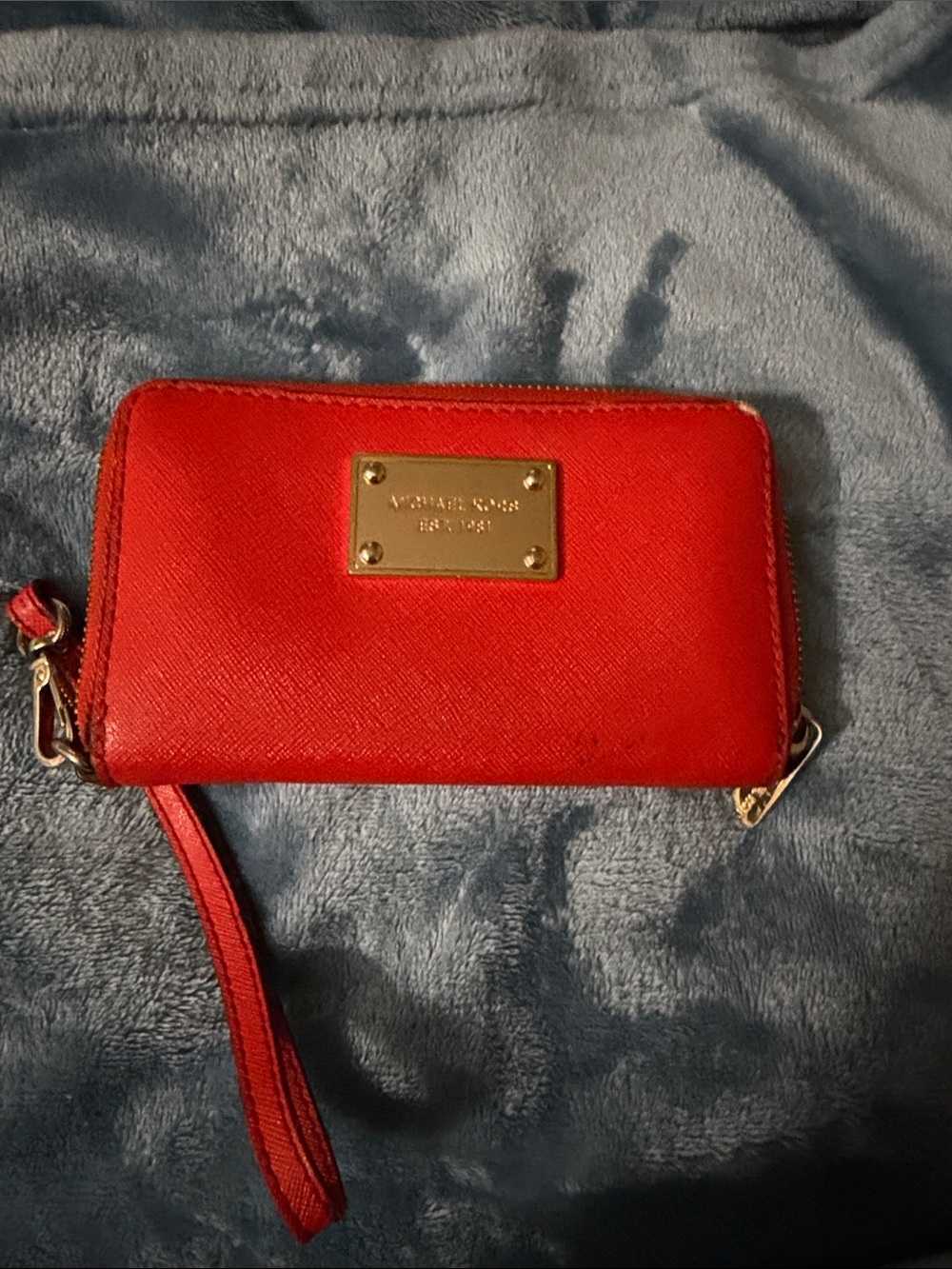 Michael Kors Red Zip Wristlet with Gold Plate